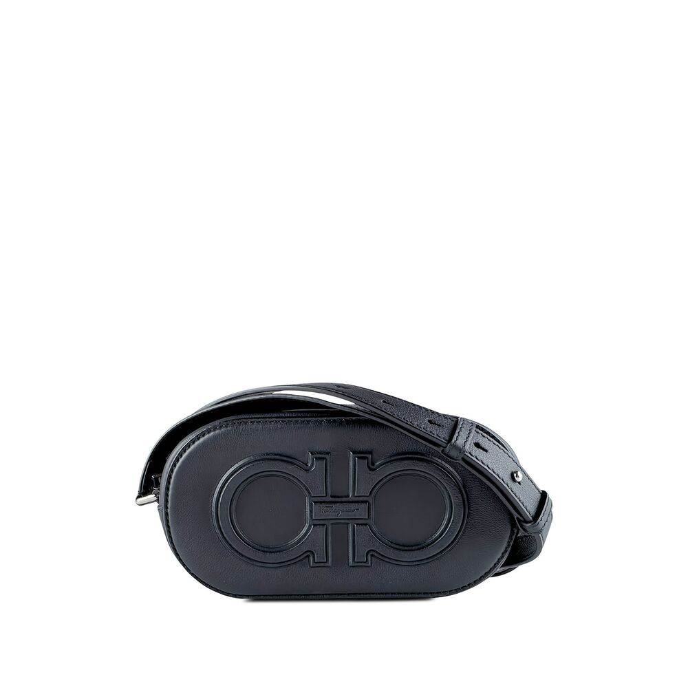 Pre-Loved Ferragamo Calfskin Double Gancini Crossbody